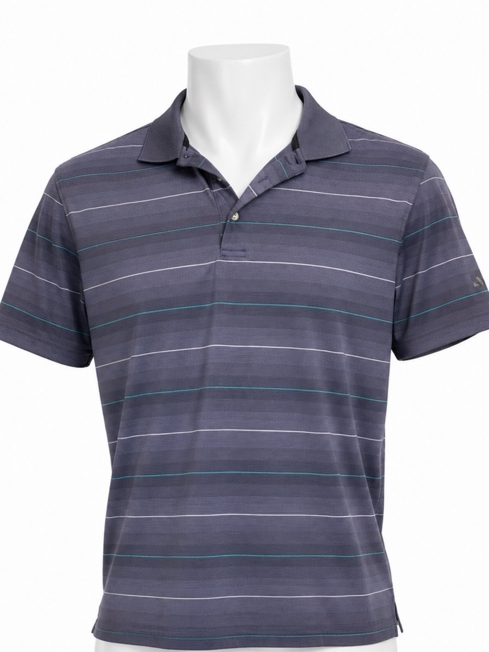 Grand Slam Golf Men’s Large Gray Teal Striped Performance Polo